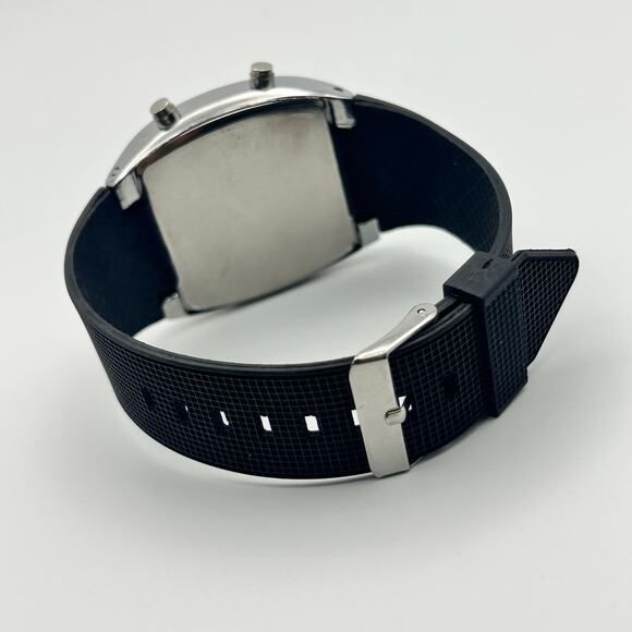 Men's Blue Binary LED Dot Matrix Date Black Rubber 43mm Fashion Sport Watch - Picture 6 of 8